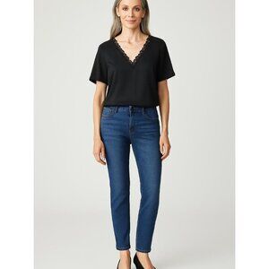 Joie Black Lace Trimmed V-Neck Short Sleeve Blouse Womens Size S New